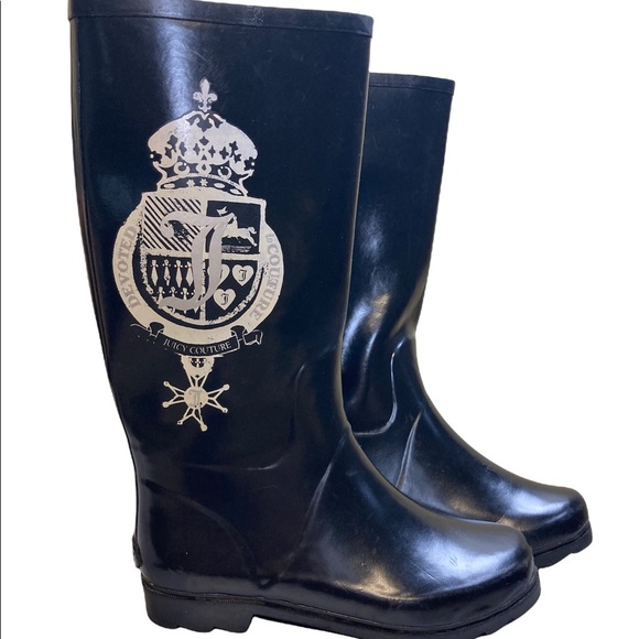 Juicy Couture logo black rubber knee high rain boots size 9